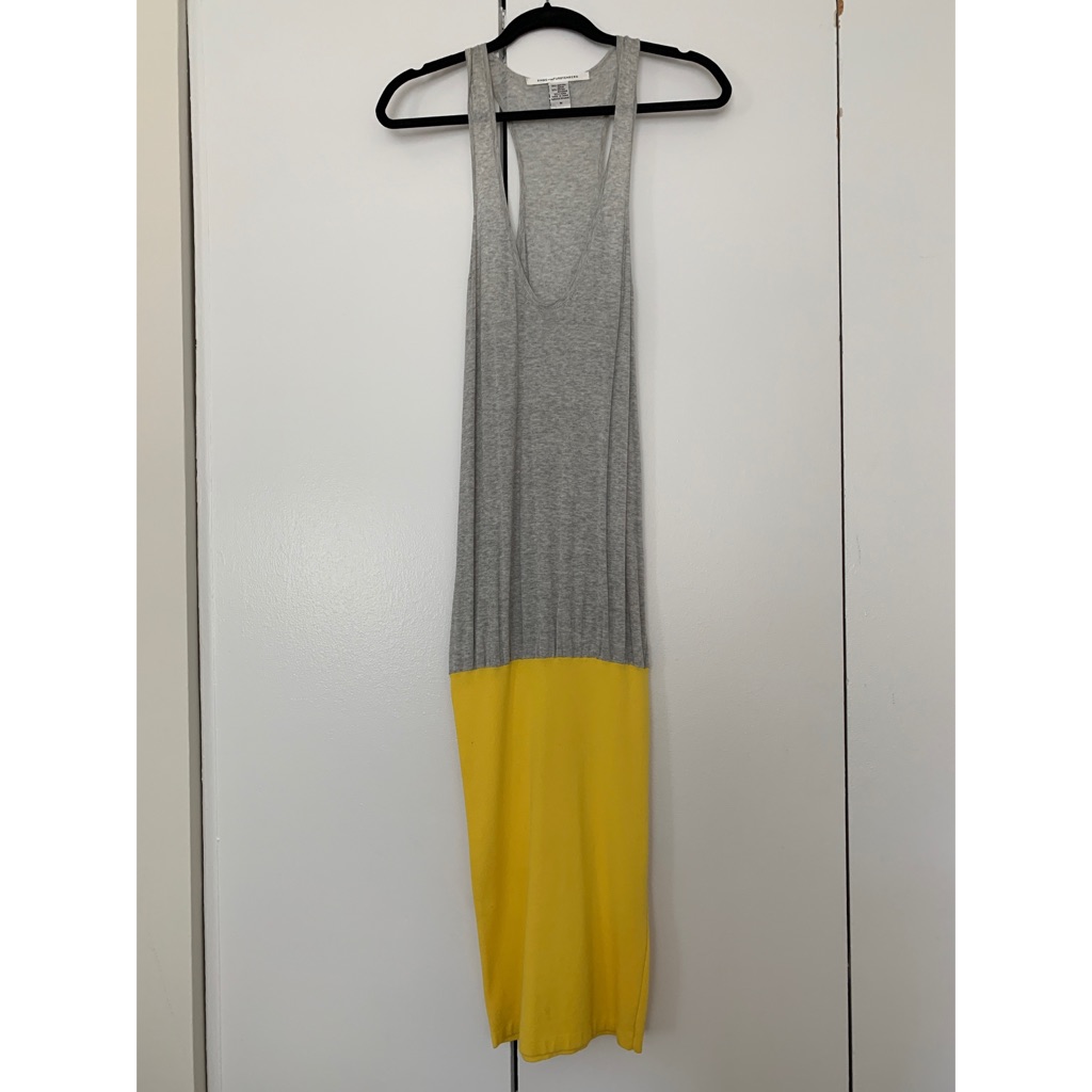Dvf Gray/Yellow Sleeveless Dress Size M
